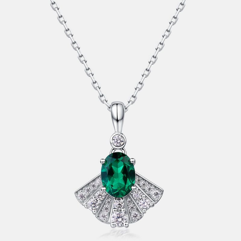 Small skirt fan shaped bright necklace S925 silver cultivated emerald retro clavicle chain light luxury_ipsvogv.com
