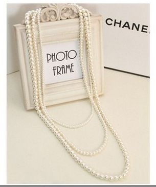 Simple multi-layer pearl women's necklace long sweater chain jewelry 6060_ipsvogv.com