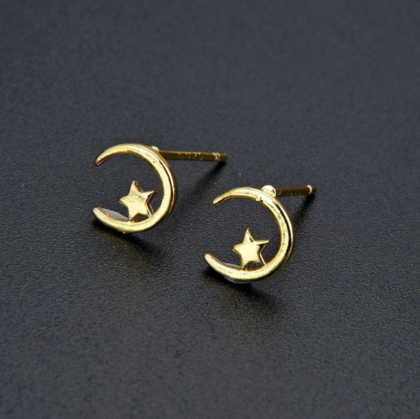 Unisex Simple Small Cute Star Moon Earrings Color Preservation Sweet Female Earrings_ipsvogv.com