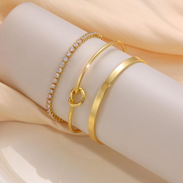 Brass Real Gold Electroplating Fashionable Zircon Inlaid Multi Layer Love Casual Ladies Bracelet Set_ipsvogv.com