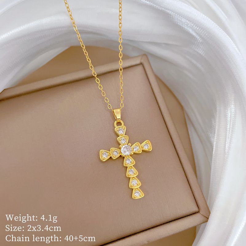 【 】 Cross Light Luxury Charm Gorgeous Full Diamond Necklace Women's Versatile Clavicle Titanium Steel Chain_ipsvogv.com