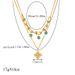 Fashion niche design Metal retro double layer wear gold-plated stainless steel turquoise four-leaf clover pendant necklace_ipsvogv.com