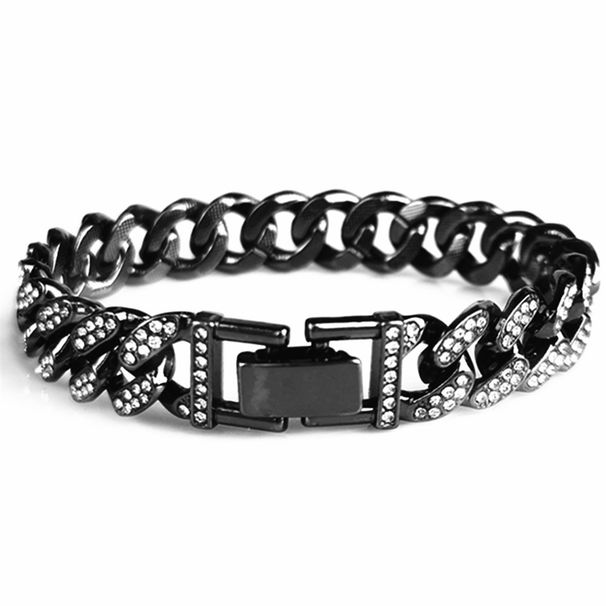 Hip Hop Style Jewelry Full Diamond 12MM Wide Men's Cuban Chain Bracelet_ipsvogv.com