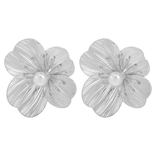 12897 Design Flower Hollow Computer Piece Sweet Personality Exaggerated Inlaid Pearl Earrings_ipsvogv.com