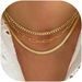 Women's Gold Layered Necklace Gold Plated Exquisite K Gold Chain Necklace Herringbone Gold Necklace Set_ipsvogv.com