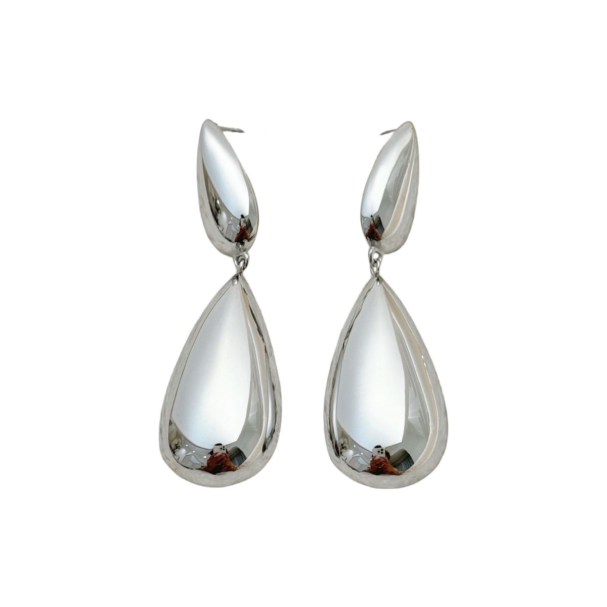 Real Gold Electroplated Titanium Steel Retro Polished Surface Teardrop Gold And Silver Earrings_ipsvogv.com