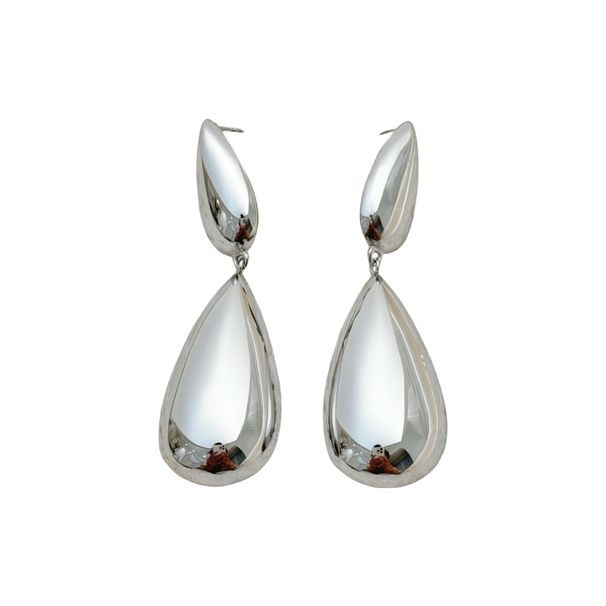 Real Gold Electroplated Titanium Steel Retro Polished Surface Teardrop Gold And Silver Earrings_ipsvogv.com