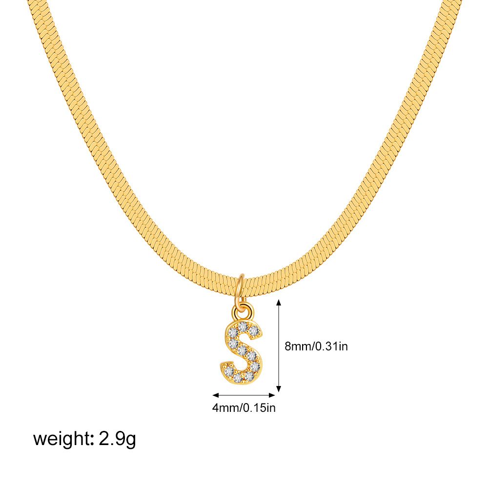 Hot Selling Fashion Simple Versatile Necklace Plated Gold 26 Letters Diamond Necklace Clavicle Chain_ipsvogv.com