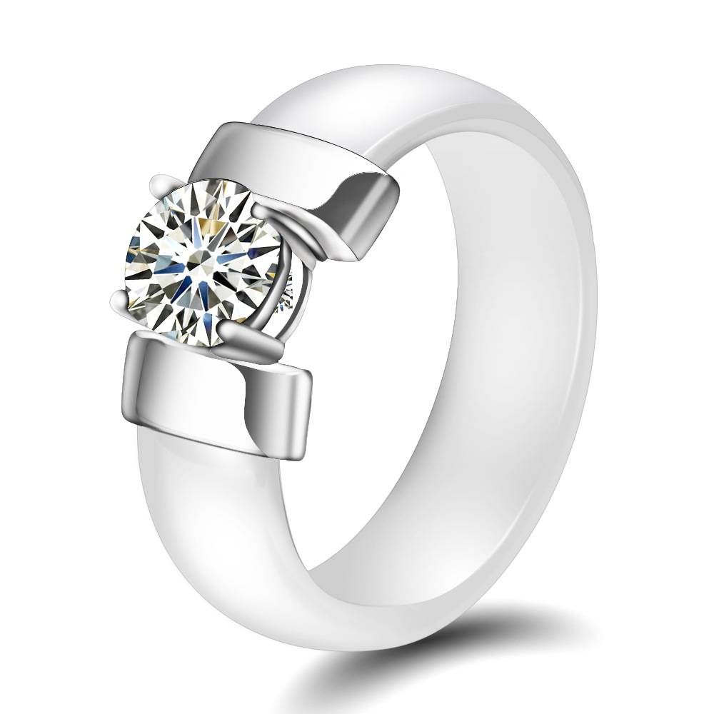 Hot selling 6MM ceramic personality simple black and white zirconium inset couple rings_ipsvogv.com