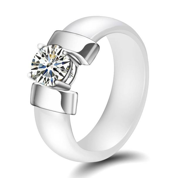 Hot selling 6MM ceramic personality simple black and white zirconium inset couple rings_ipsvogv.com