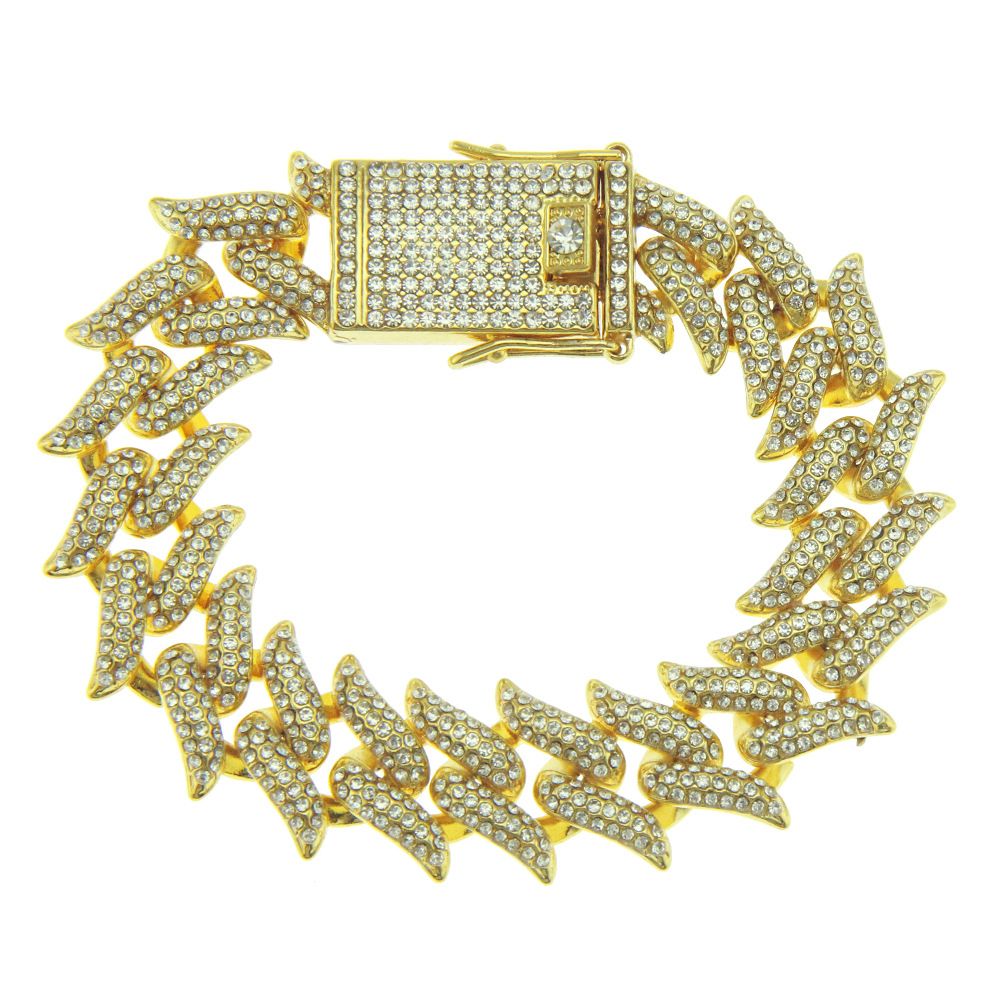 Hot selling new product men's inlaid short thorn Cuban bracelet, domineering and exaggerated full diamond bracelet_ipsvogv.com