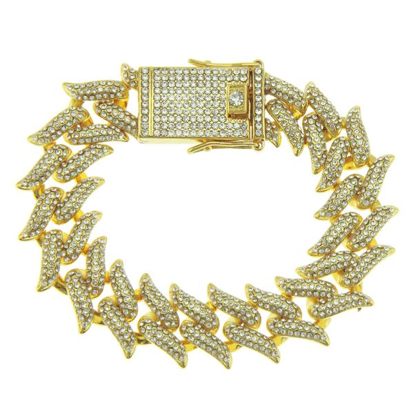 Hot selling new product men's inlaid short thorn Cuban bracelet, domineering and exaggerated full diamond bracelet_ipsvogv.com