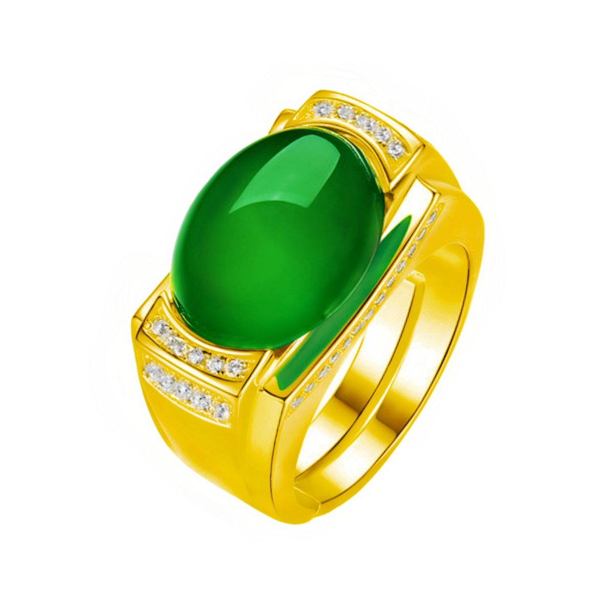 Luxury Ethnic Style Domineering Men's Agate Green Chalcedony Open Ring, Simple And Fashionable Jewelry_ipsvogv.com