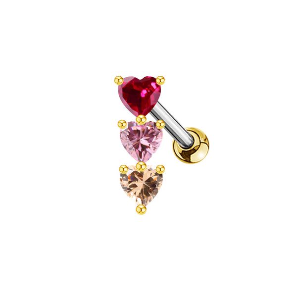 Gaibei European and American cross-border heart-shaped nose nail ear bone nail three-piece heart stud earrings stainless steel nose ring body piercing_ipsvogv.com