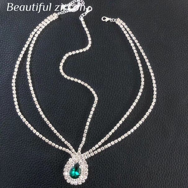 Blue water drop pendant head chain fashionable multi layer rhinestone forehead chain hair accessories jewelry_ipsvogv.com