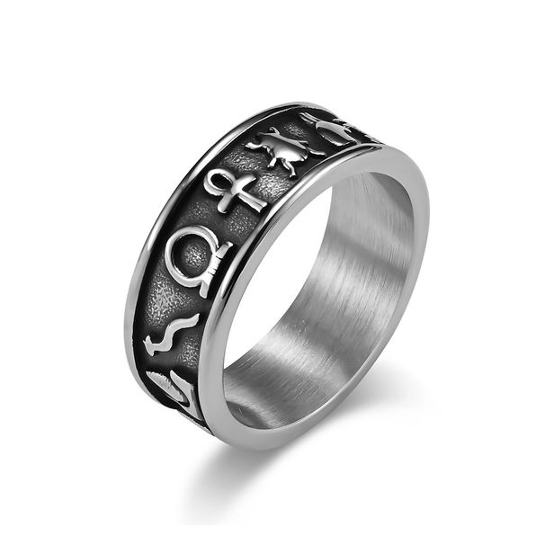 Titanium steel men's ring ring Ancient Egyptian Ankh feather lucky symbol ring_ipsvogv.com