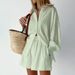 Hollow jacquard niche French long-sleeved suit shirt shorts casual women's design white_ipsvogv.com