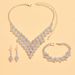 Fashionable Rhombus Three-Layer V Water Drill Necklace And Earrings Bridal Jewelry Set_ipsvogv.com