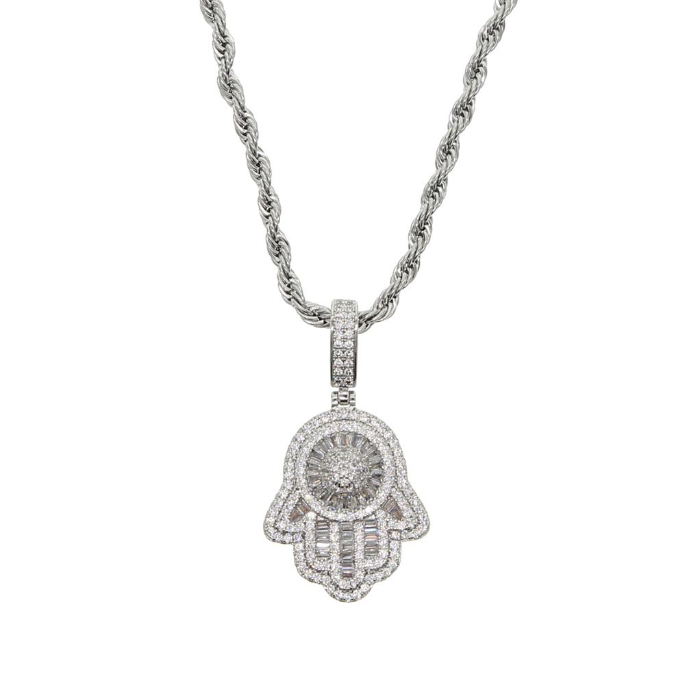 Hip Hop Hamsa Palm Zircon Necklace Men's Full Diamond Trendy Jewelry_ipsvogv.com