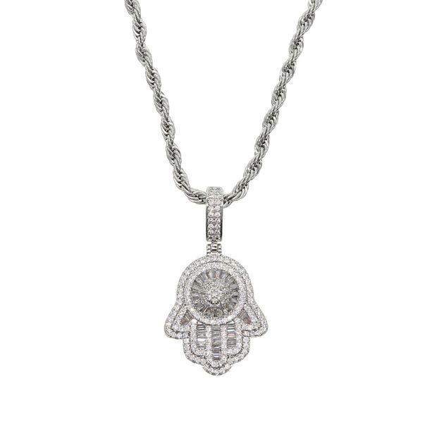 Hip Hop Hamsa Palm Zircon Necklace Men's Full Diamond Trendy Jewelry_ipsvogv.com