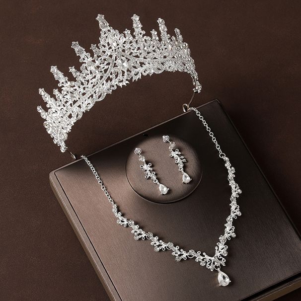Crown headdress necklace earrings retro atmospheric rhinestone birthday crown hair accessories bride wedding dress three piece suit_ipsvogv.com
