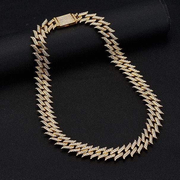 New Full Diamond Thorn Cuban Chain with High Quality Design and Sharp Sting 18mm Box Buckle Alloy Hip Hop Necklace_ipsvogv.com