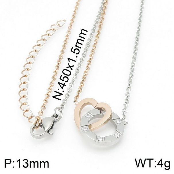 Women's Jewelry Diamond Studded Heart Shaped Stainless Steel Two Color Stitching Chinese Valentine's Day Gift Ins Simple Double Ring Clavicle Necklace_ipsvogv.com