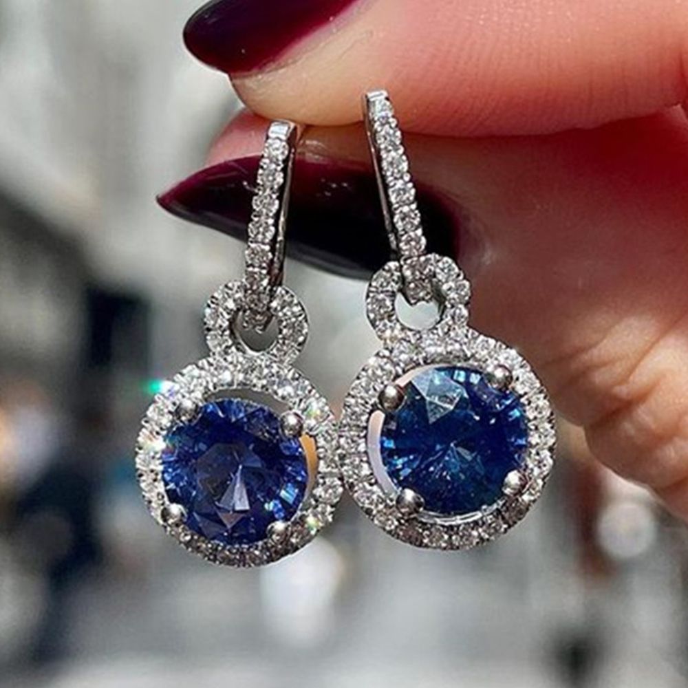 Cao Shi's live streaming website's popular luxury sapphire blue zircon long earrings temperament Valentine's Day gift earrings for women_ipsvogv.com