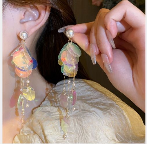 Women’s Jewelry Set Fashion New Laser Sequin Pearl Tassel Earrings Ins Personality Colorful Sweet Earrings Earrings Fashionable Long Earrings_ipsvogv.com