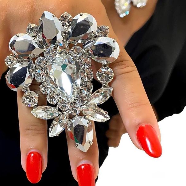 geometric Rhinestone ring fashion simple exaggerated personality Rhinestone ring accessories jewelry ring_ipsvogv.com