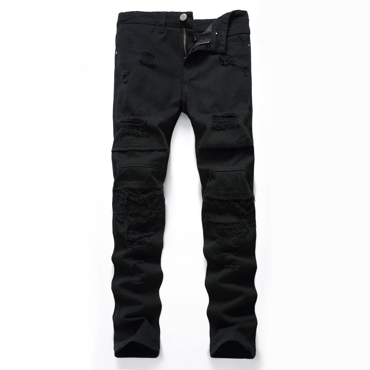 Men's Clothing Men's Black Ripped Jeans Trendy Fashion Casual Multi Tattered High Street Casual Trousers_ipsvogv.com