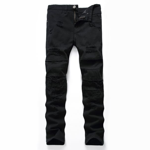 Men's Clothing Men's Black Ripped Jeans Trendy Fashion Casual Multi Tattered High Street Casual Trousers_ipsvogv.com