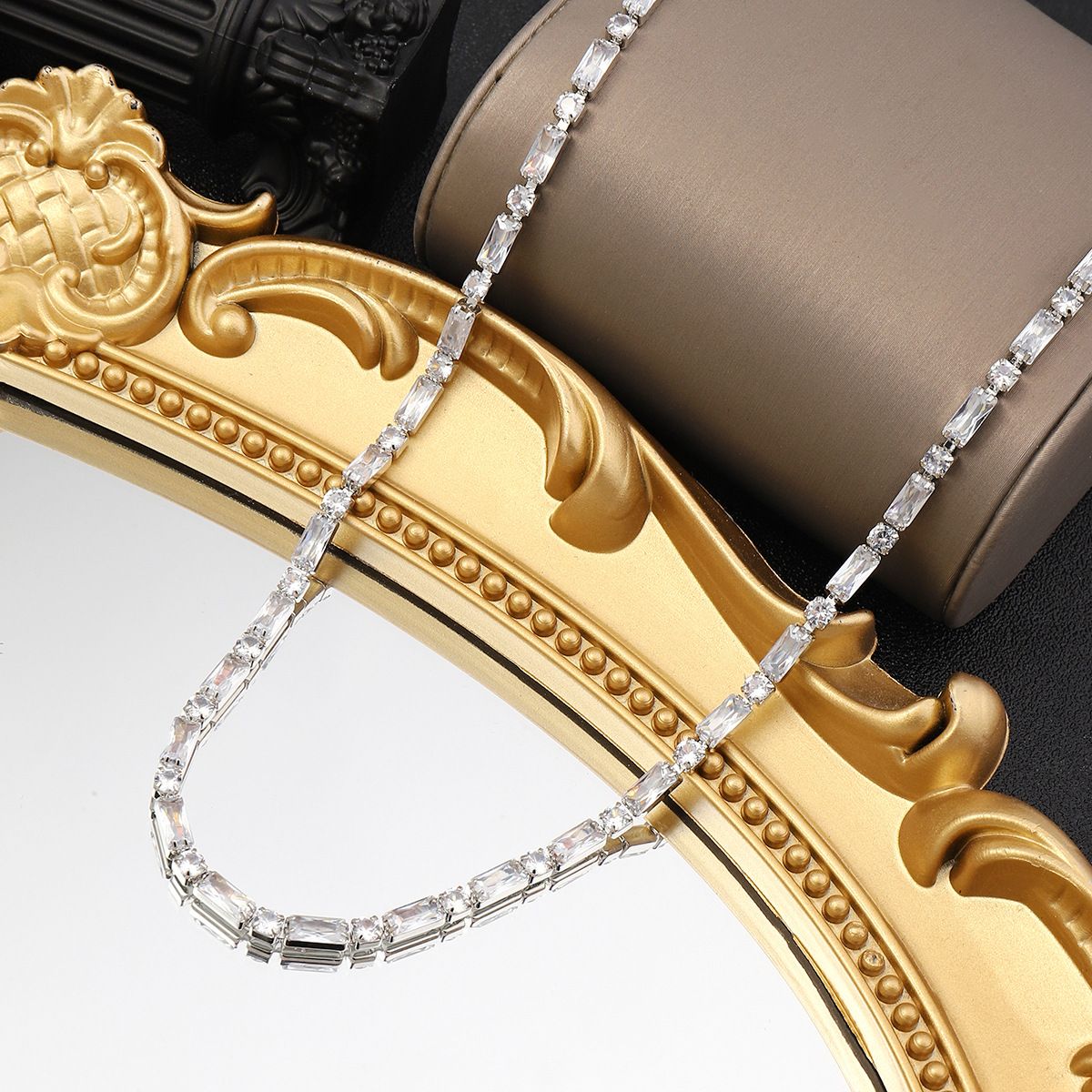 Hip Hop Square Rhinestone Necklace For Women, Simple And Unique Tennis Chain, Street Style Niche Clavicle Chain Choker_ipsvogv.com