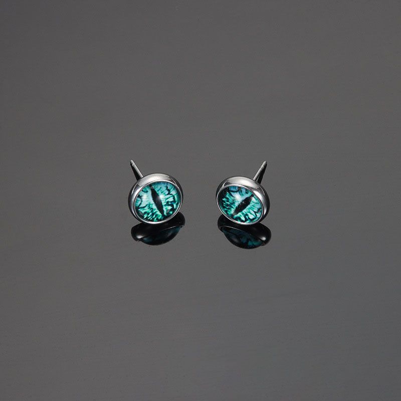 Devil's Eye Earstuds Men, Unique Glass Titanium Steel Earrings For Women, Cyberpunk, Green Eyes, Advanced Accessories,_ipsvogv.com