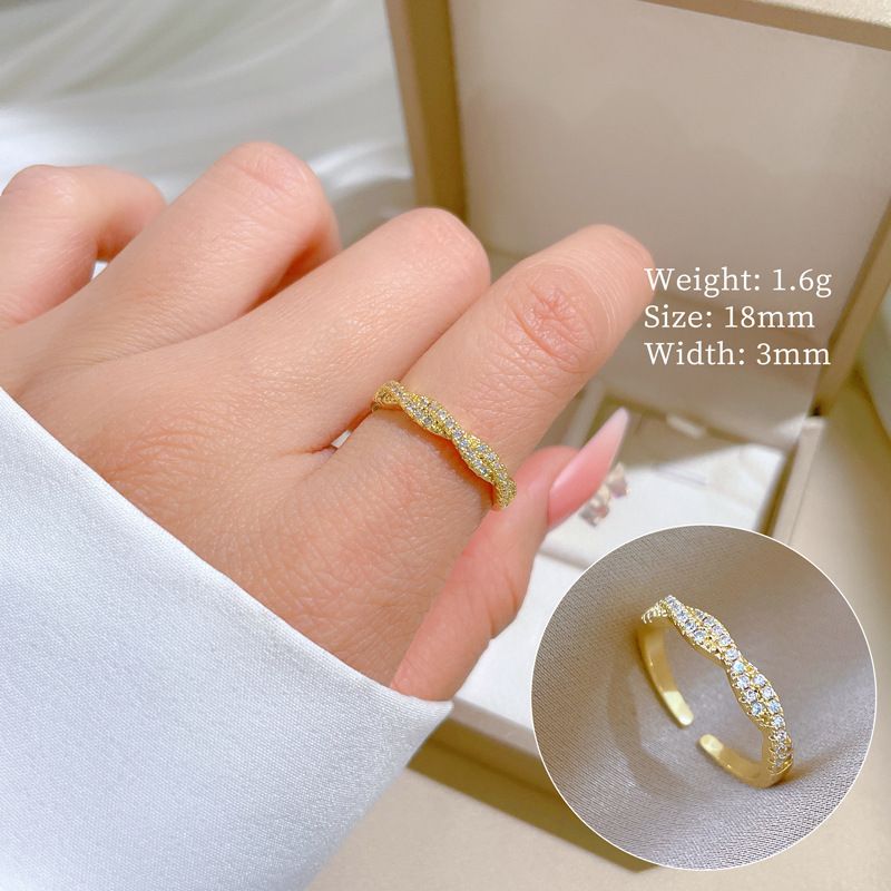 【 Real Gold 】 Cross Twisted Full Diamond with Adjustable Opening, Simple Handmade Ring, Couple's Pair Ring_ipsvogv.com