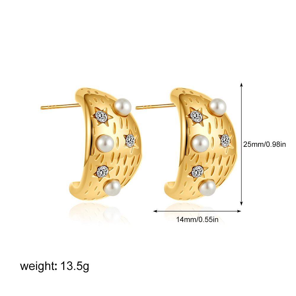 Women’s Jewelry Set Fashion High End Earrings Versatile Temperament Retro Earrings Geometric Inlaid Pearl Zircon Stainless Steel Earrings For Women_ipsvogv.com