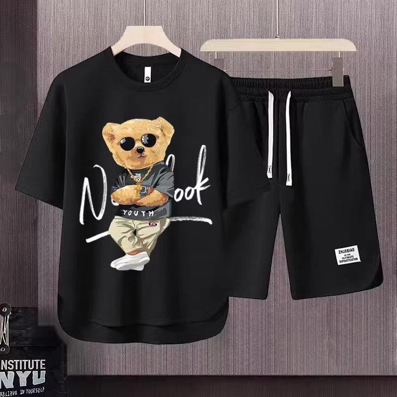 Men's Clothing 2024 Waffle Casual Summer Suit Men's Loose Teen Short sleeved T shirt Shorts Handsome Two piece Suit_ipsvogv.com