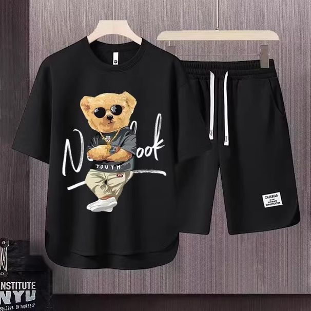 Men's Clothing 2024 Waffle Casual Summer Suit Men's Loose Teen Short sleeved T shirt Shorts Handsome Two piece Suit_ipsvogv.com