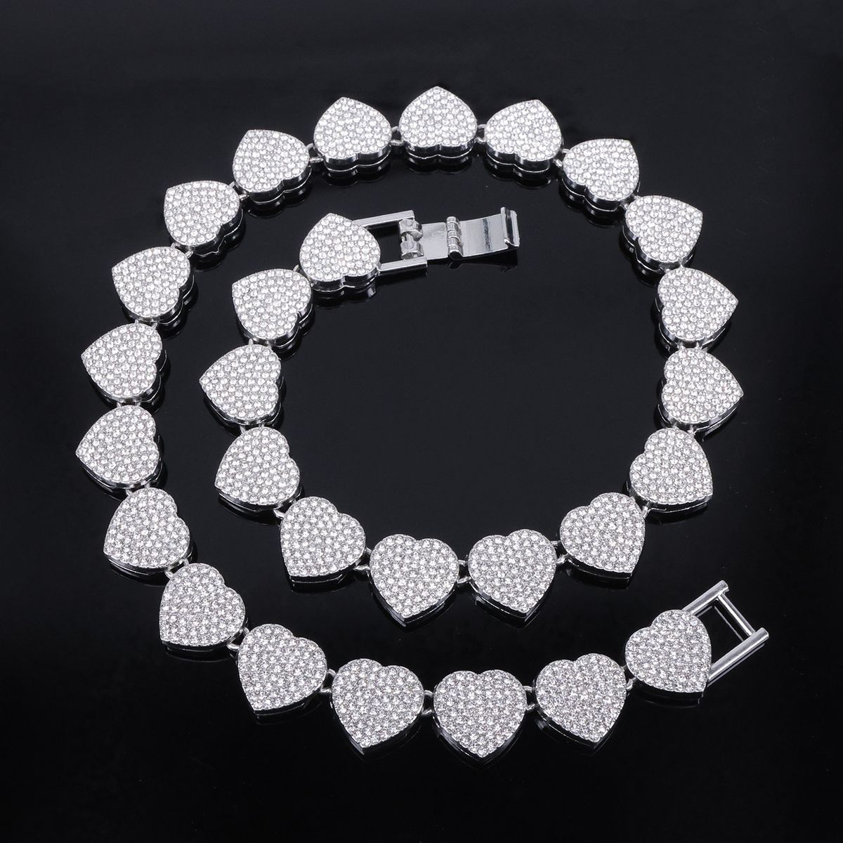 Unisex Jewelry Fashion Popular Diamond 15mm Peach Heart Alloy Necklace For Men Trendy Cool Rap Hip Hop Cuban Chain_ipsvogv.com