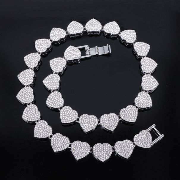 Unisex Jewelry Fashion Popular Diamond 15mm Peach Heart Alloy Necklace For Men Trendy Cool Rap Hip Hop Cuban Chain_ipsvogv.com
