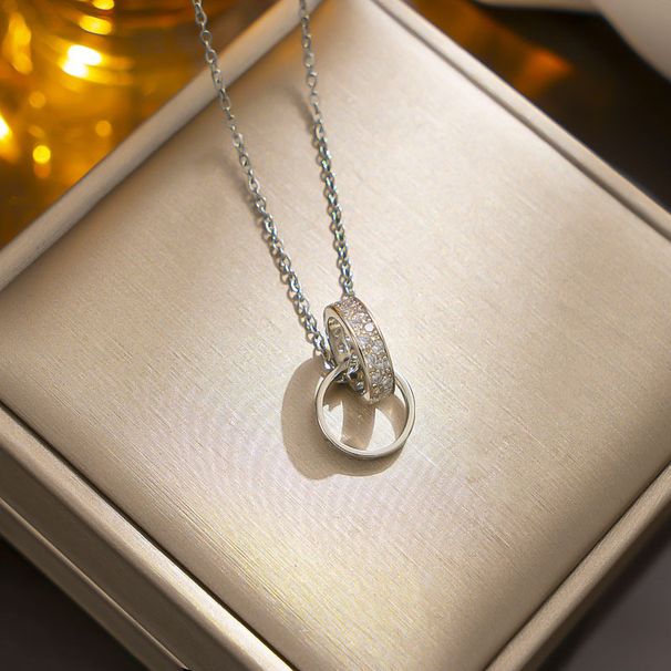 New Double Ring Buckle Necklace for Women's Luxury Light Luxury INS. Cool and Simple Titanium Steel Lock Bone Chain with_ipsvogv.com