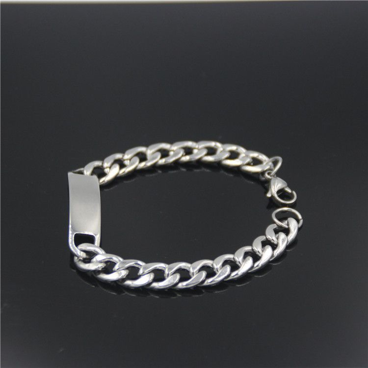 Flat Curved Tag Bracelet Stainless Steel NK Chain Fashion Simple Unisex Jewelry Customizable Engraving Accessories_ipsvogv.com