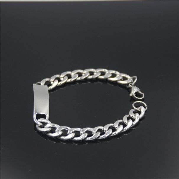 Flat Curved Tag Bracelet Stainless Steel NK Chain Fashion Simple Unisex Jewelry Customizable Engraving Accessories_ipsvogv.com