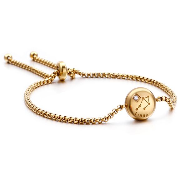 Women's Jewelry Twelve Constellations Titanium Steel Diamond Gold Bracelet Adjustable Girls Simple Student Jewelry_ipsvogv.com