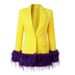 Women's bright yellow suit jacket feather decoration fashion stitching party top_ipsvogv.com