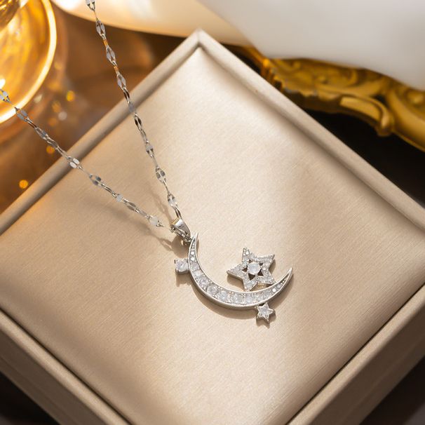 Star Moon Necklace, Feminine Style, Five Point Star Moon, Light Luxury Design, Heavy Industry Quality Silver Jewelry_ipsvogv.com
