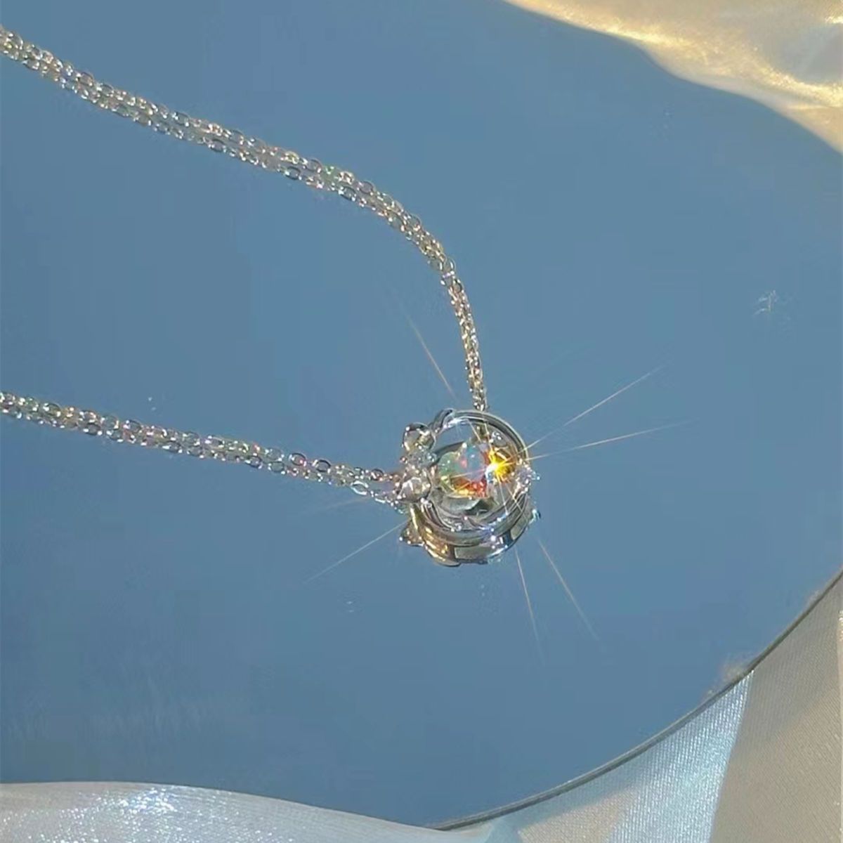 S Pure Silver Maic Necklace, Female Ins, Niche, Hih-end, Liht Luxury, Heart-shaped Moonstone Pendant, Not_ipsvogv.com