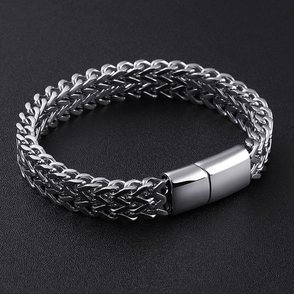 Men's Stainless Braided Double Row Front And Back Dragon Bone Magnetic Clasp Bracelet Titanium Steel Jewelry_ipsvogv.com