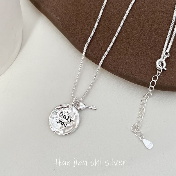 Han Jian Decoration Korean Ins Style Minimalist Collarbone Chain S Pure Silver Only You Round Brand Heart Key Necklace_ipsvogv.com