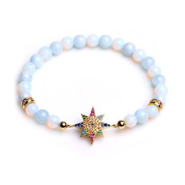 Ladies OL Fashion Bracelet With Gold Plated And Inlaid Zircon Lucky Bracelet, Colorful Octagonal Star Natural Stone_ipsvogv.com